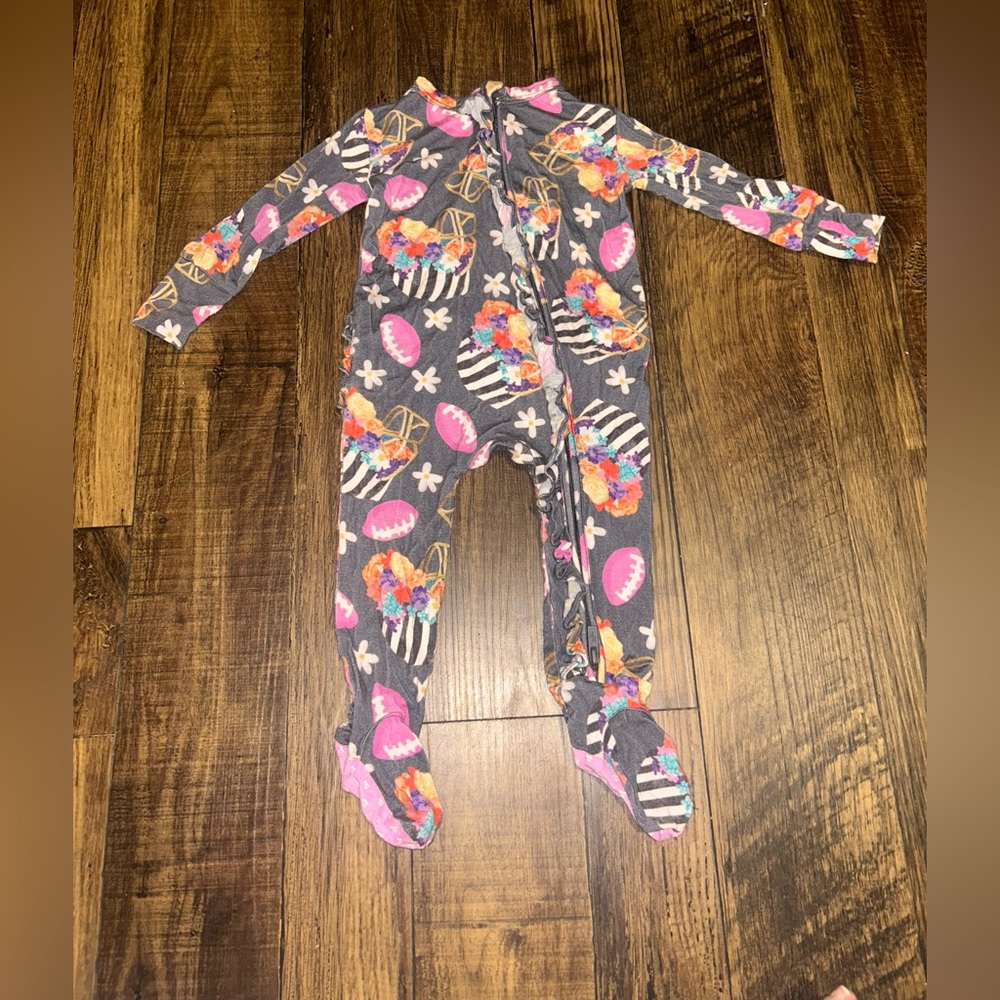 Posh Peanut Baby Girl Football Floral Footed Sleeper Size 3-6 Months